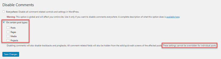 Disable WordPress Comments