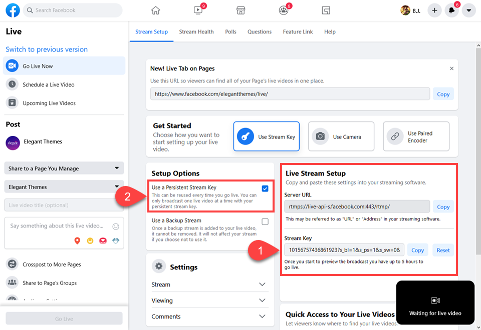 facebook stream key