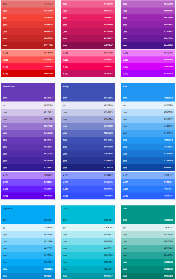 Material Design Color Palettes 2