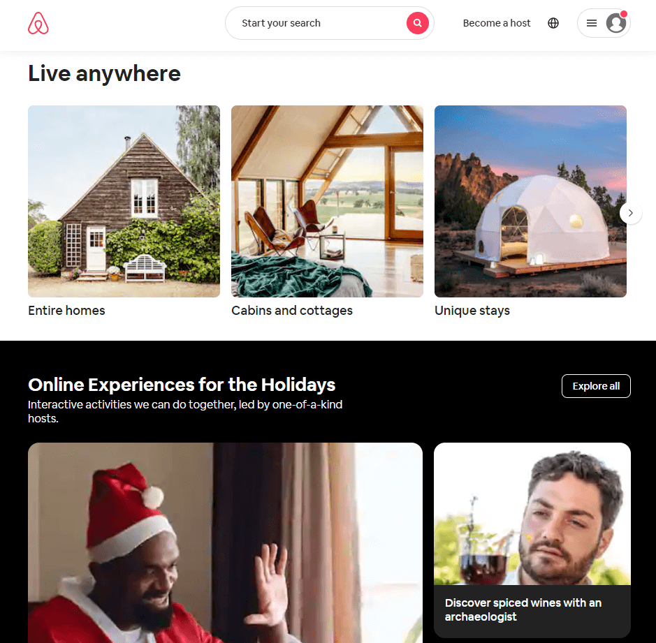 Airbnb's homepage