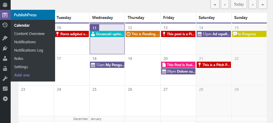 An overview of your content calendar.