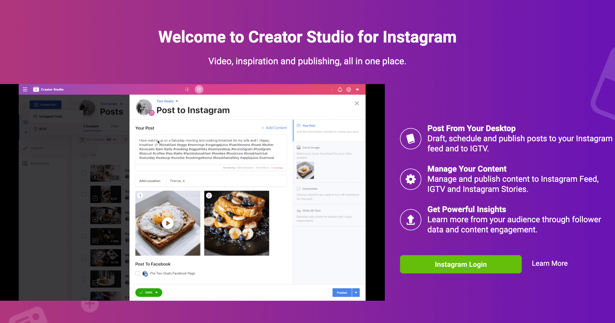 Creator Studio for Instagram.
