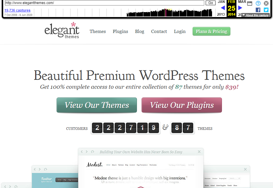 The Elegant Themes website in 2014.