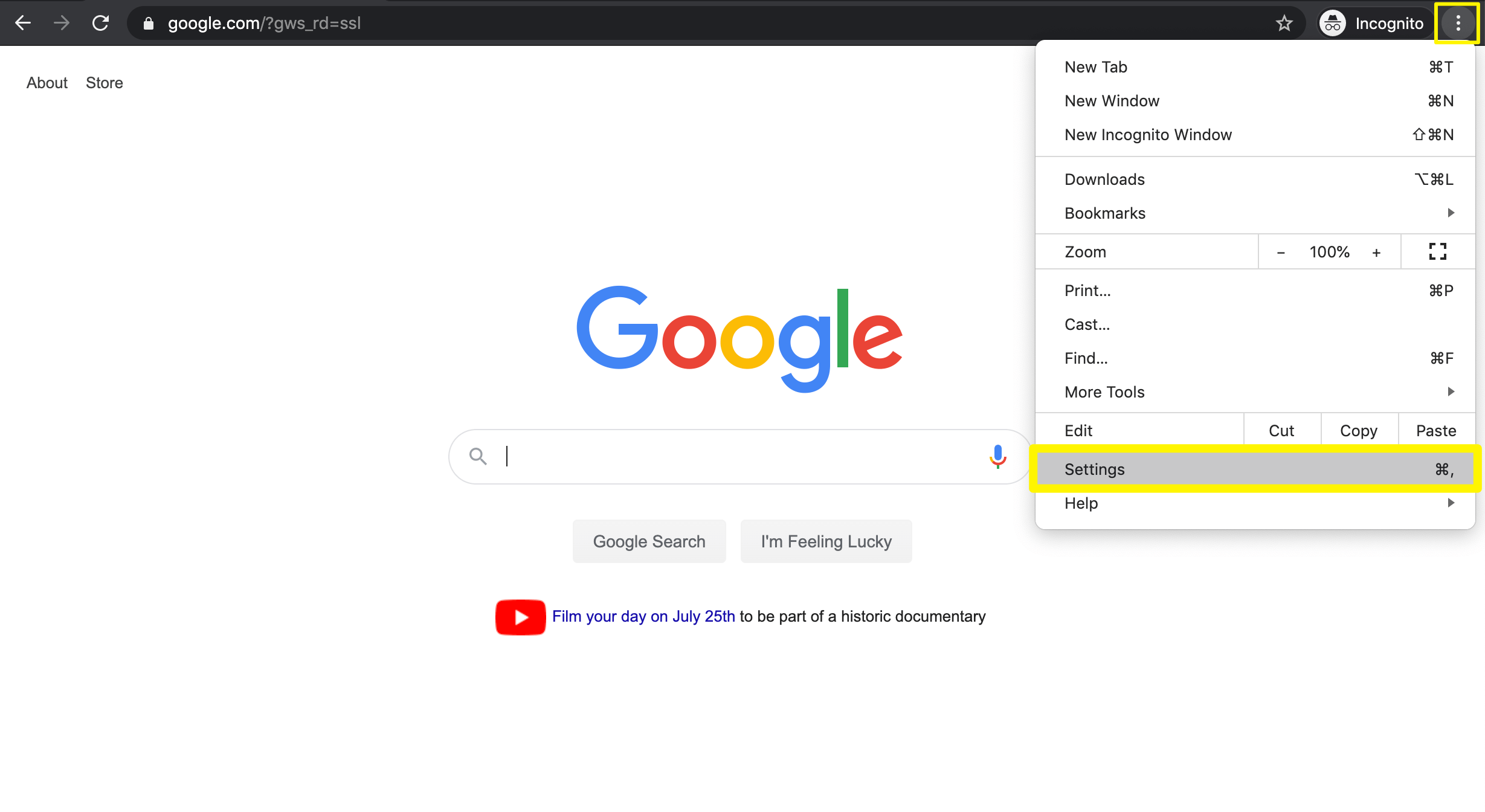 Opening Chrome's browser settings.