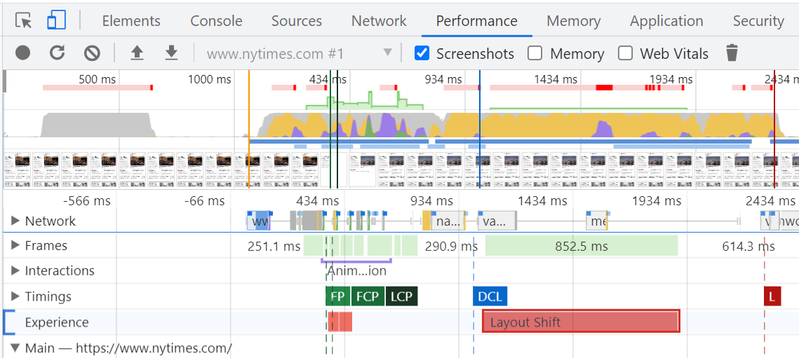 Isolating layout shift events in Chrome