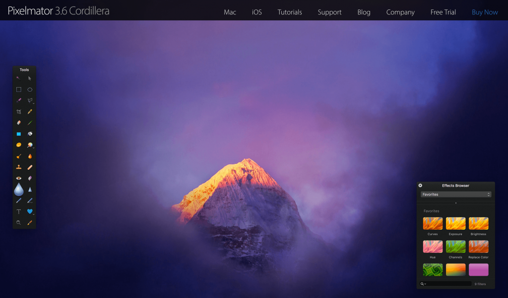 The Pixelmator home page.
