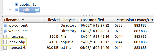 Screenshot of index.php as seen from an FTP manager.
