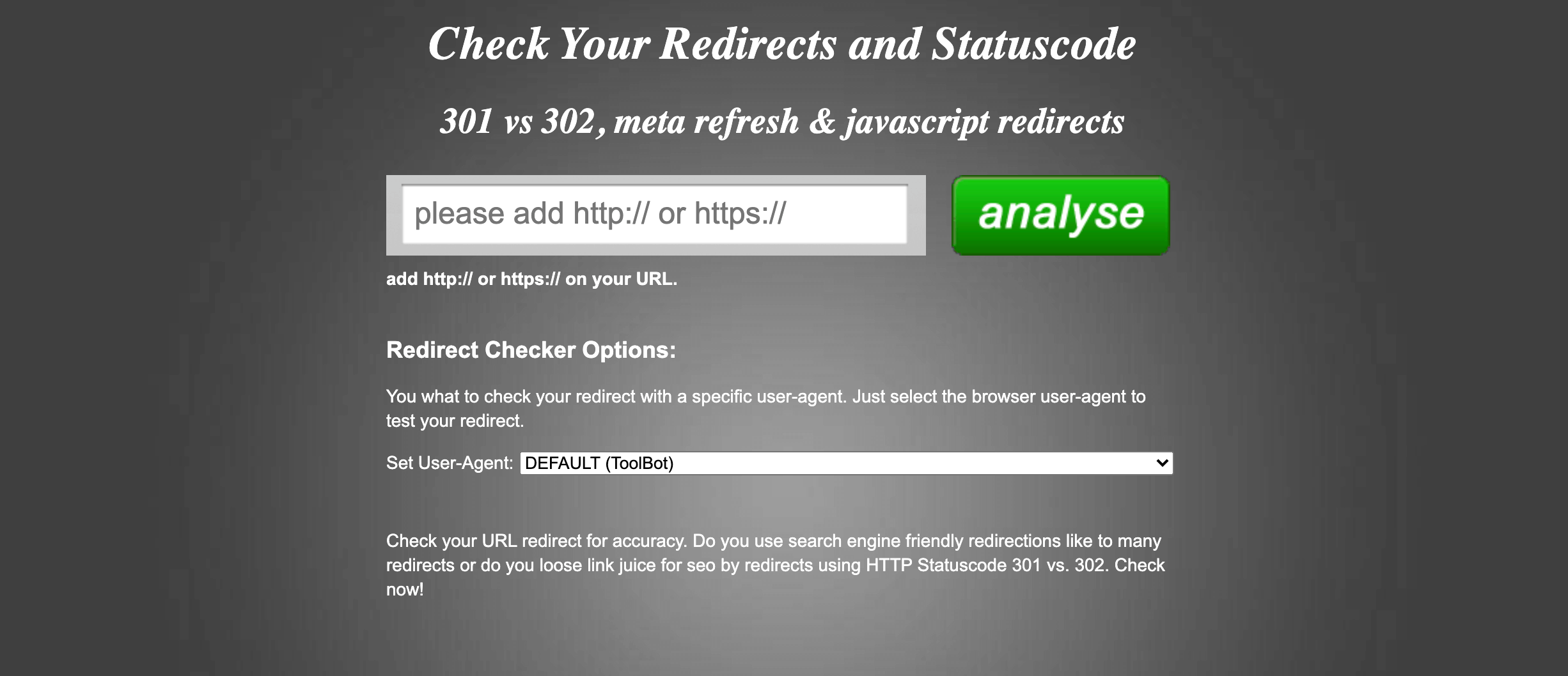 The Redirect Checker tool.