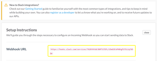 Slack's Webhook URL screenshot.