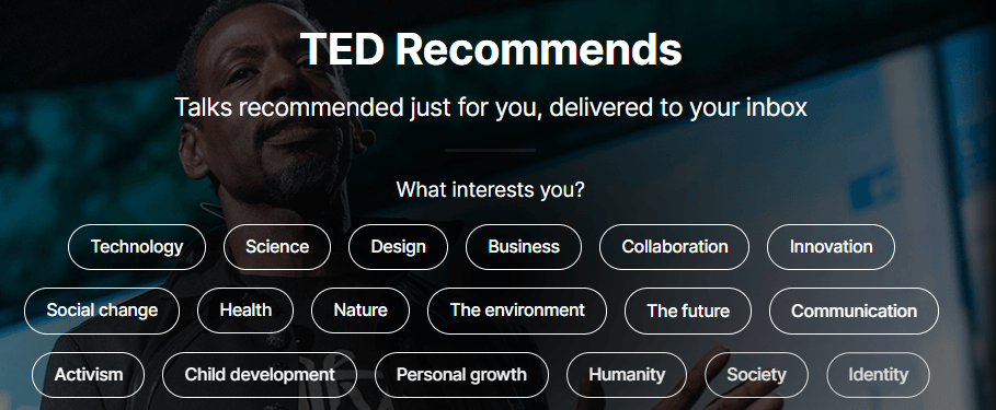 The TED Talks homepage.