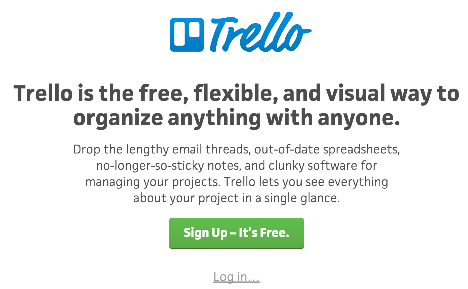 A screenshot of the Trello homepage.