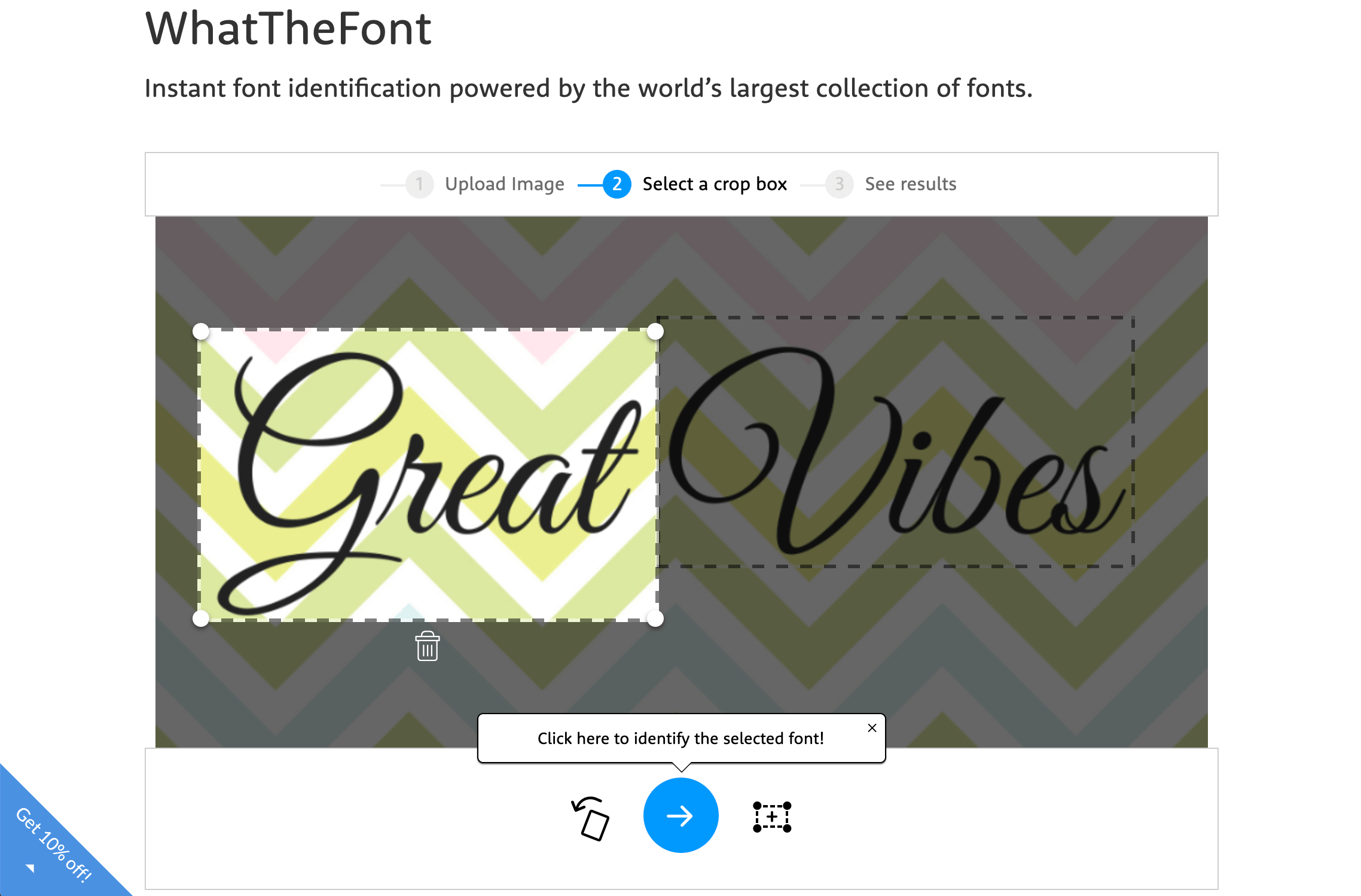 Selecting text from an image in WhatTheFont.