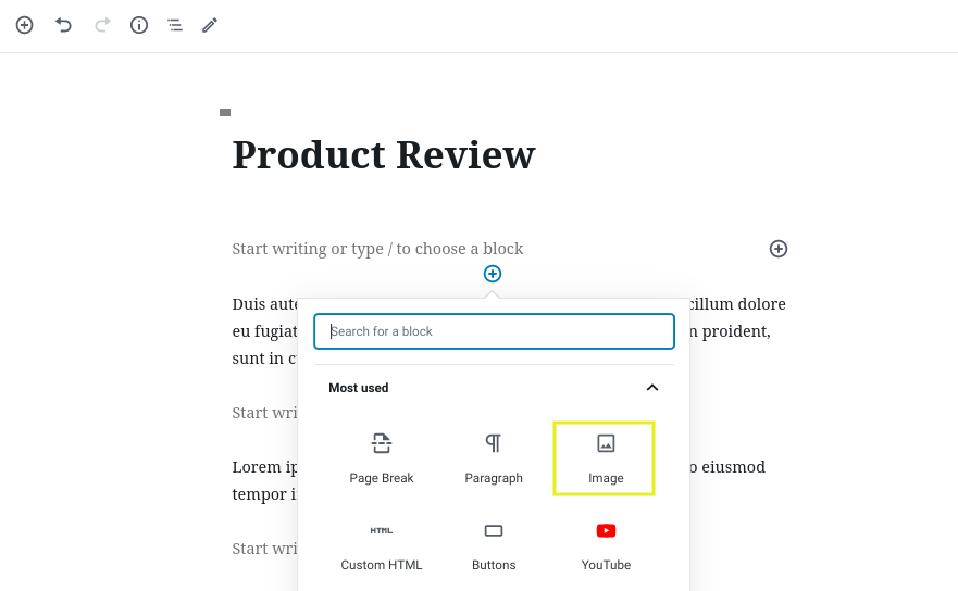 The Image block in the WordPress editor.