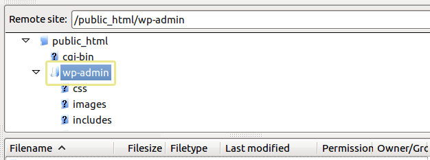 Screenshot of the wp-admin folder as seen from an FTP manager.