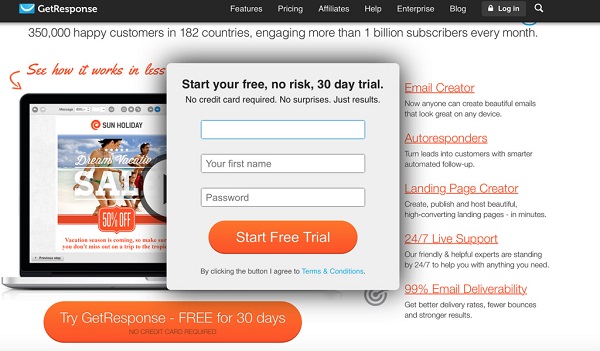 Signup Form GetResponse 30 Day Free Trial