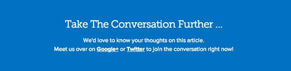 Copyblogger encourages users to post comments on Twitter and Google+