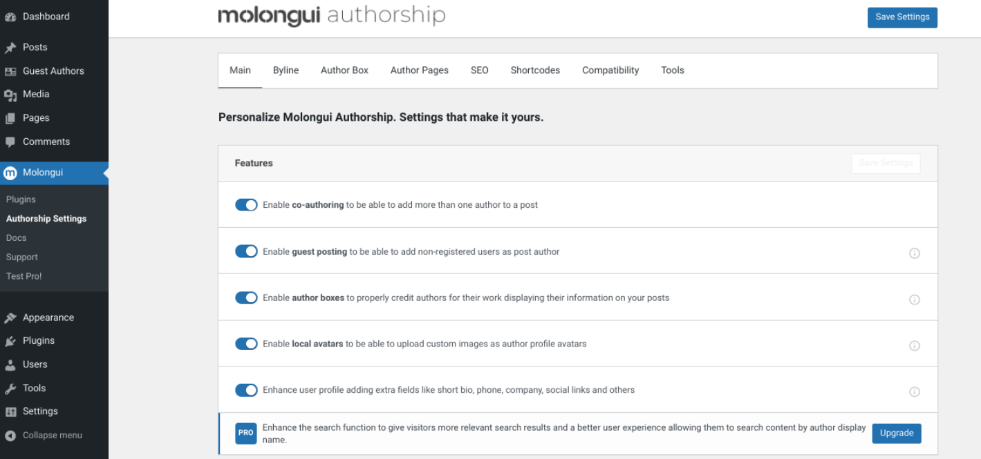 The Molongui Author Box plugin settings.