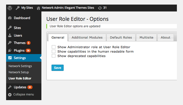 User Role Editor Options