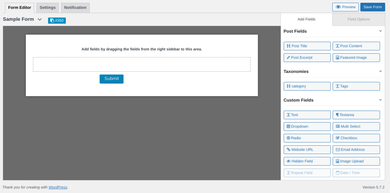 The form interface for the WP Users Frontend plugin.