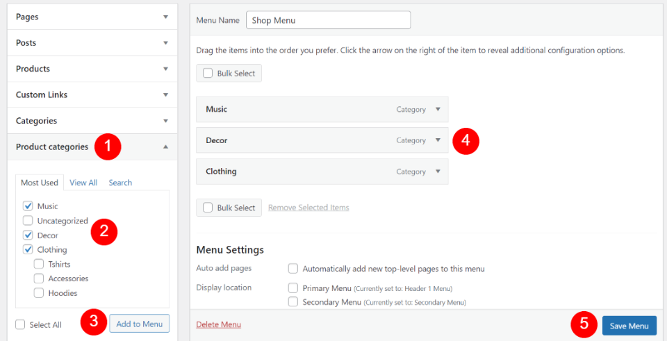 Create the Shop Categories Footer Menu