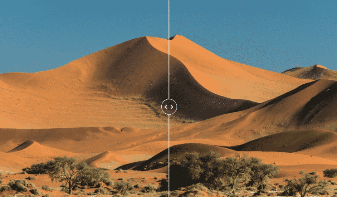 A comparison of desert images before and after lossy compression.