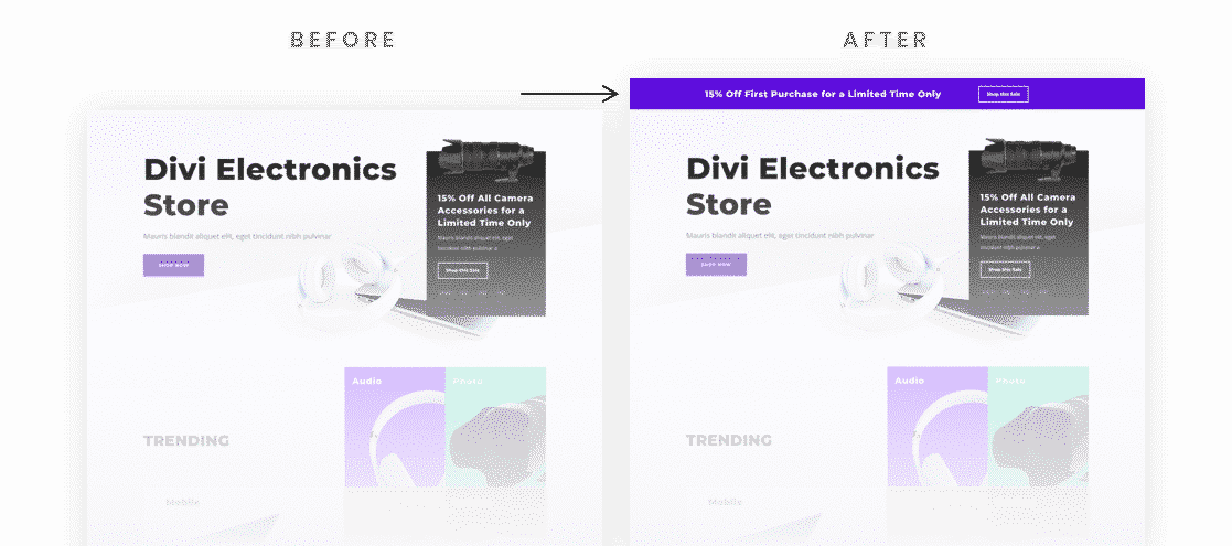 retarget landing page visit with announcement bar in divi
