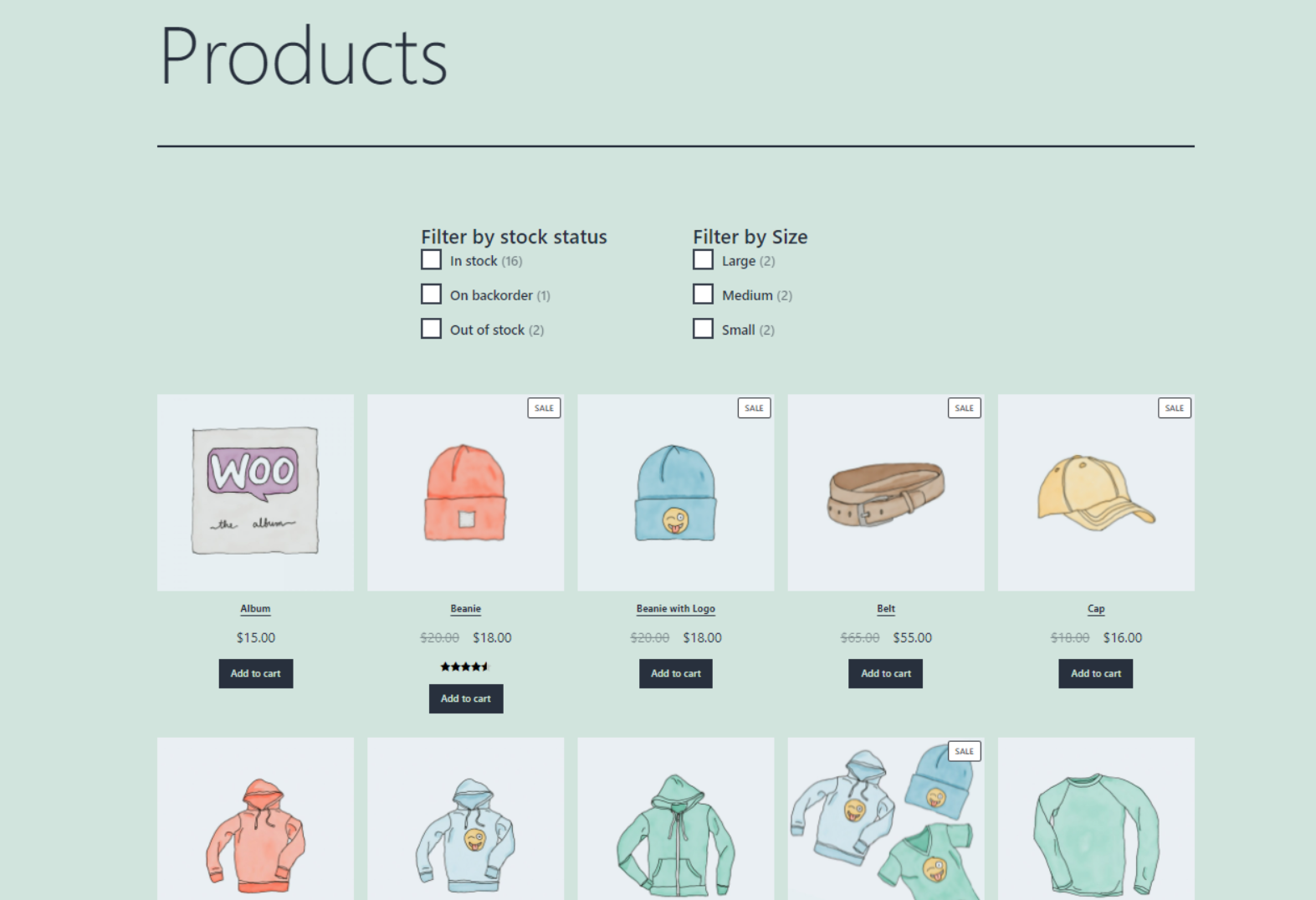 WooCommerce product filters.