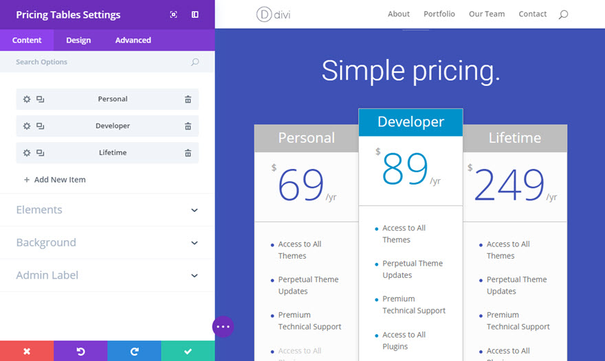 Pricing Tables Module