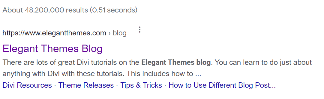 The meta description for the Elegant Themes blog