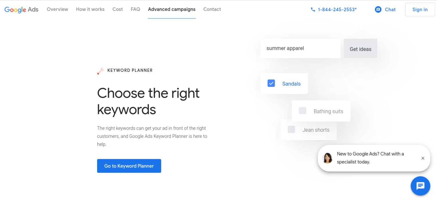 Google Keyword Planner website.