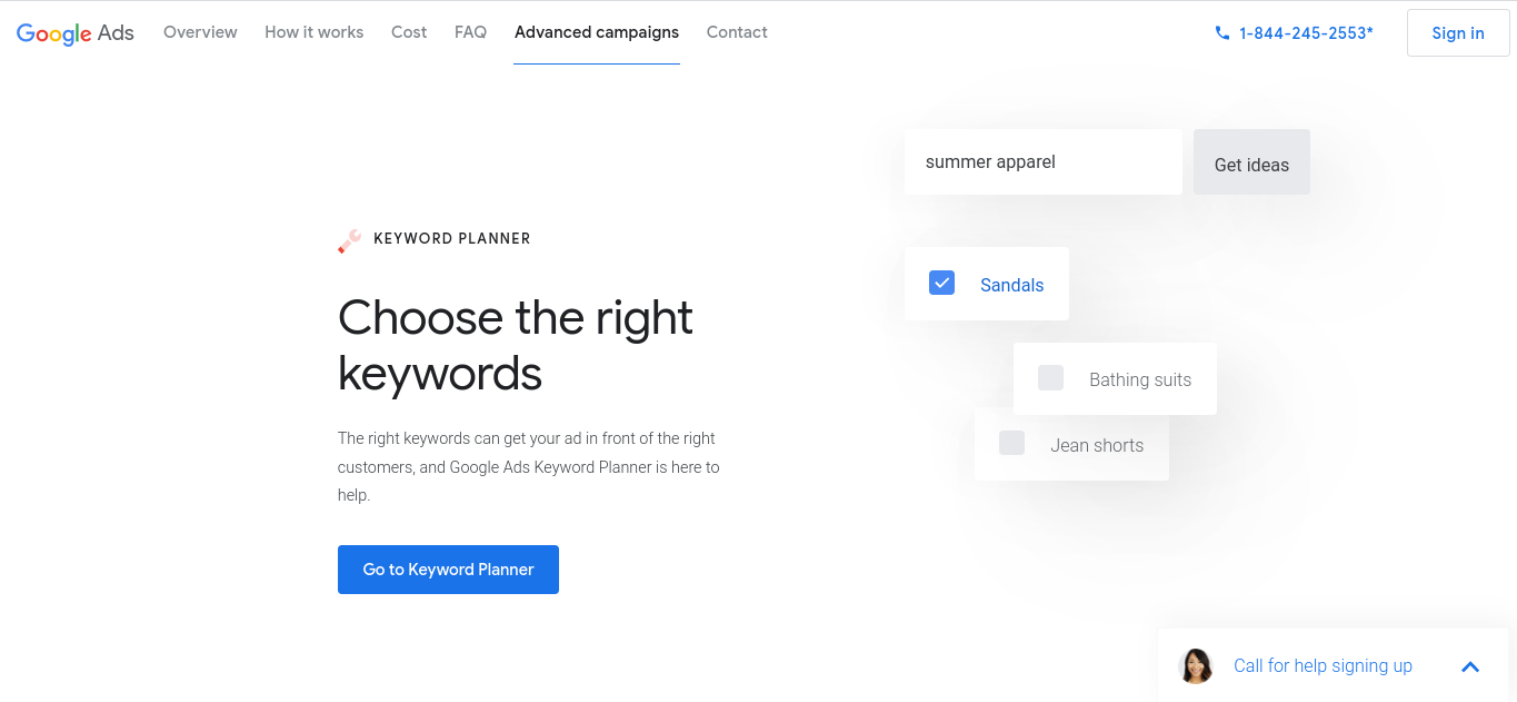 The Google Keyword Planner website.