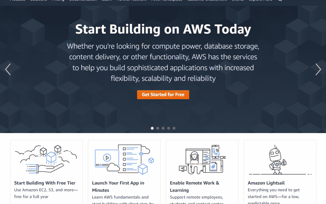 Amazon AWS homepage