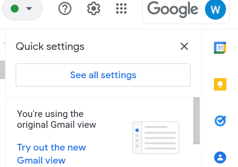 Accessing the settings in Gmail