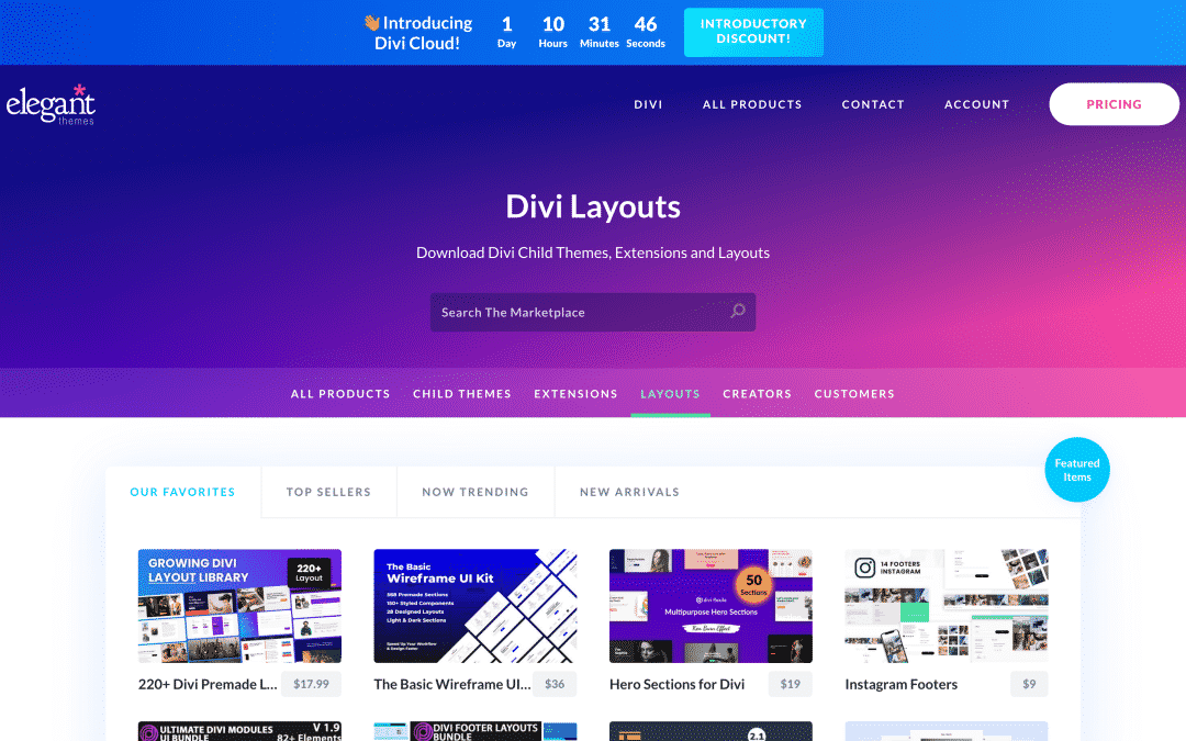 marketplace layouts to divi cloud