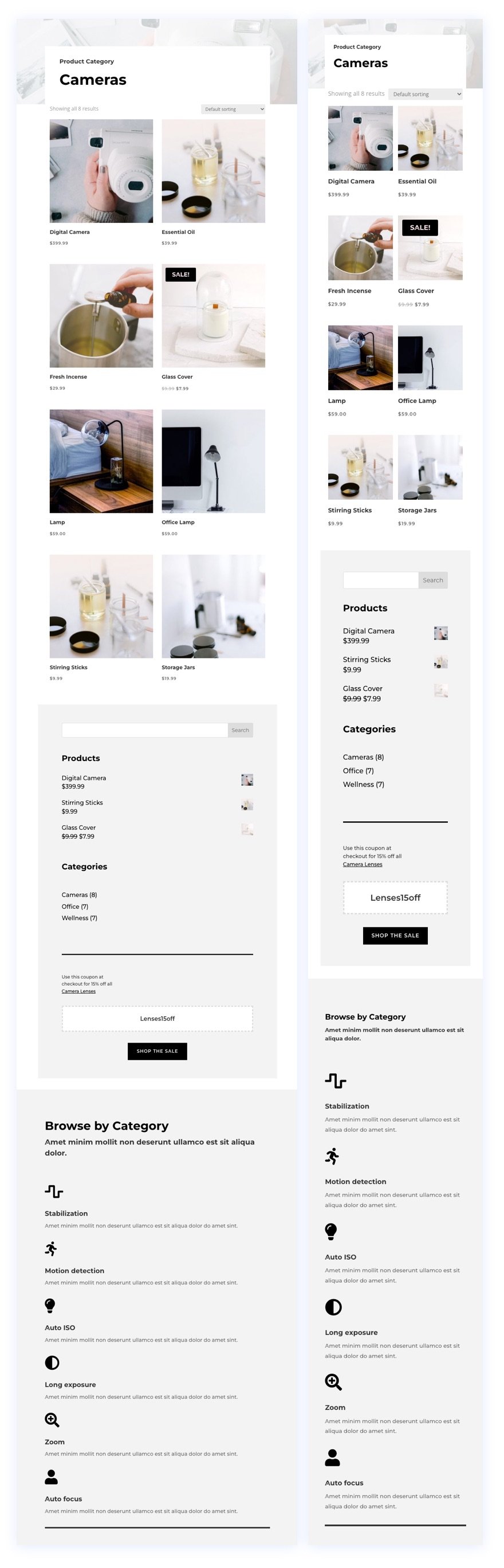 camera product category page template
