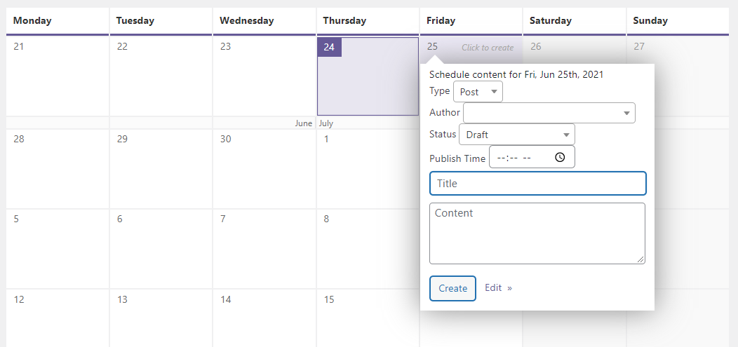Using a content calendar to schedule a post