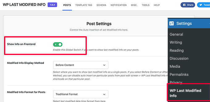 Last modified settings