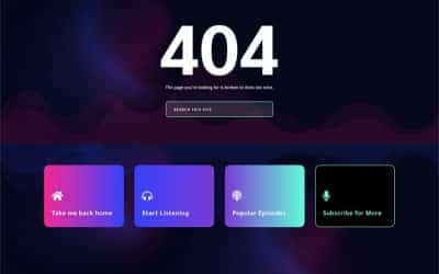 Télécharger un modèle de page 404 GRATUIT pour le pack de mise en page Podcaster de Divi