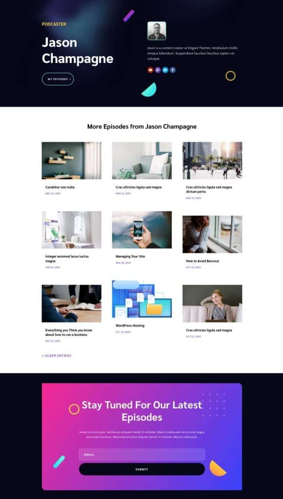 Author Page Template for Divi's Podcaster Layout Pack