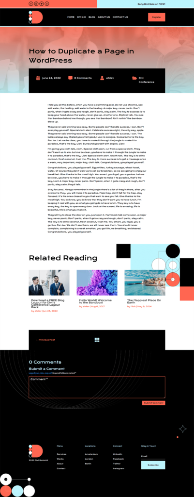 Divi Conference Blog Post Template for Desktop