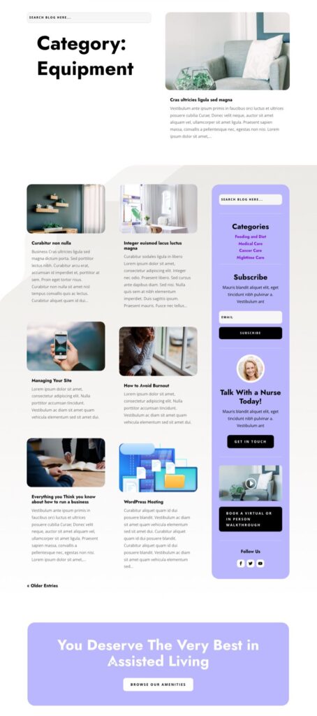 divi nursing home category page template