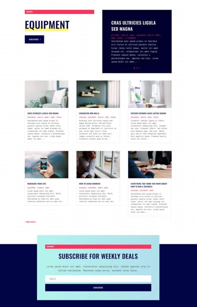 print shop category page template for Divi