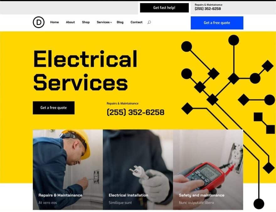 header & footer template for Divi's Electrical Services Layout Pack