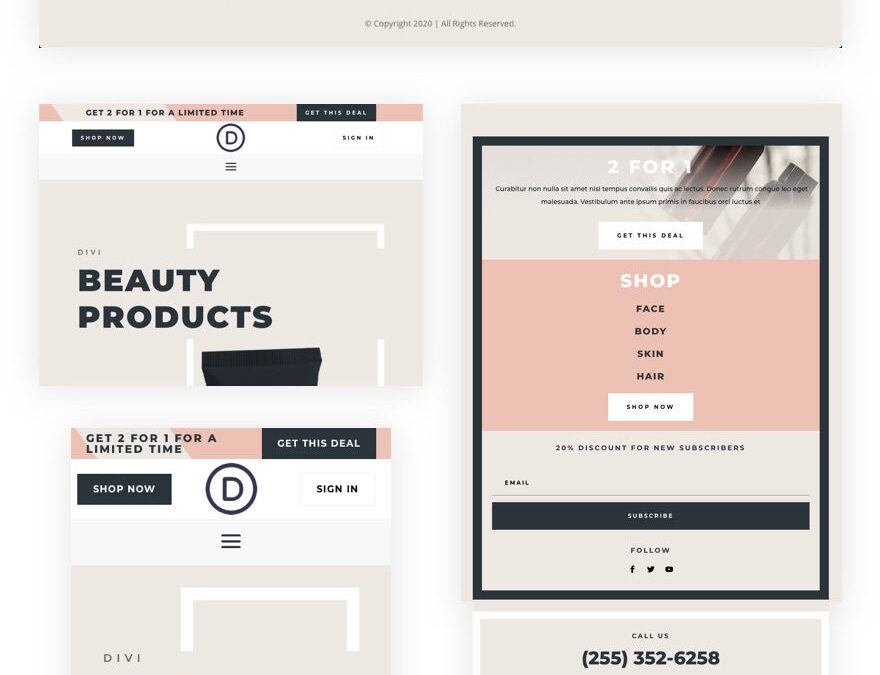 divi beauty product header footer template