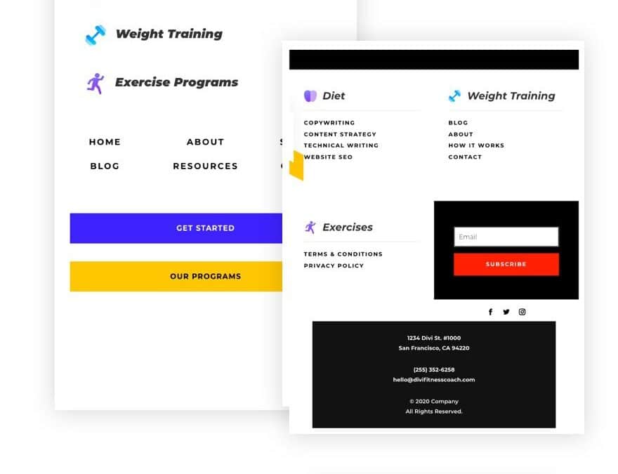 header and footer template for Divi's Fitness Coach Layout Pack