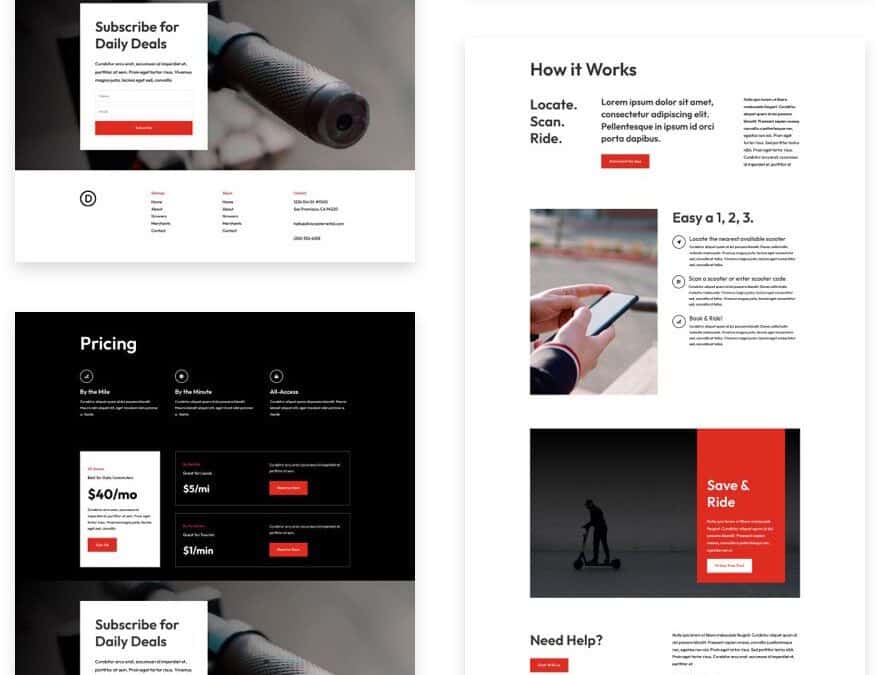 free scooter rental layout pack for divi