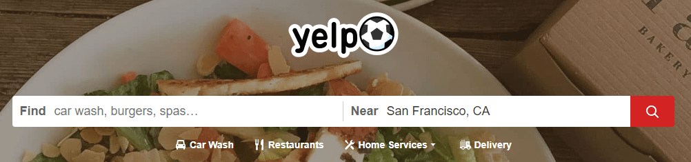 The Yelp homepage.