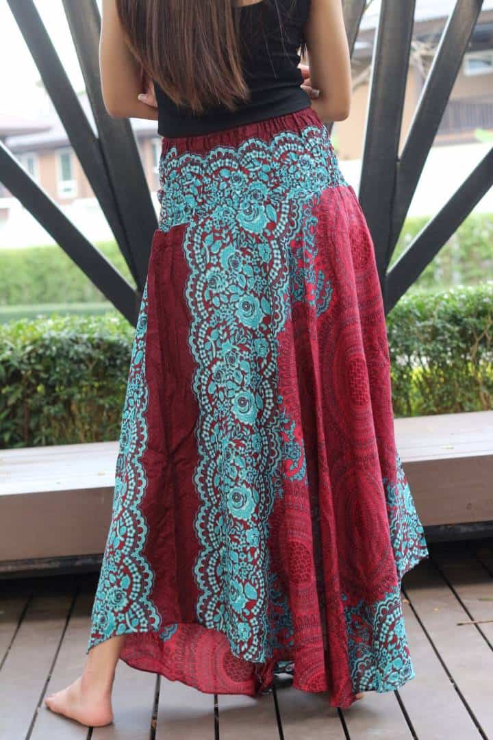 Hippie Maxi Skirt Hippie Long Skirts Gypsy Skirt Blue Rose with Red Halloween costume