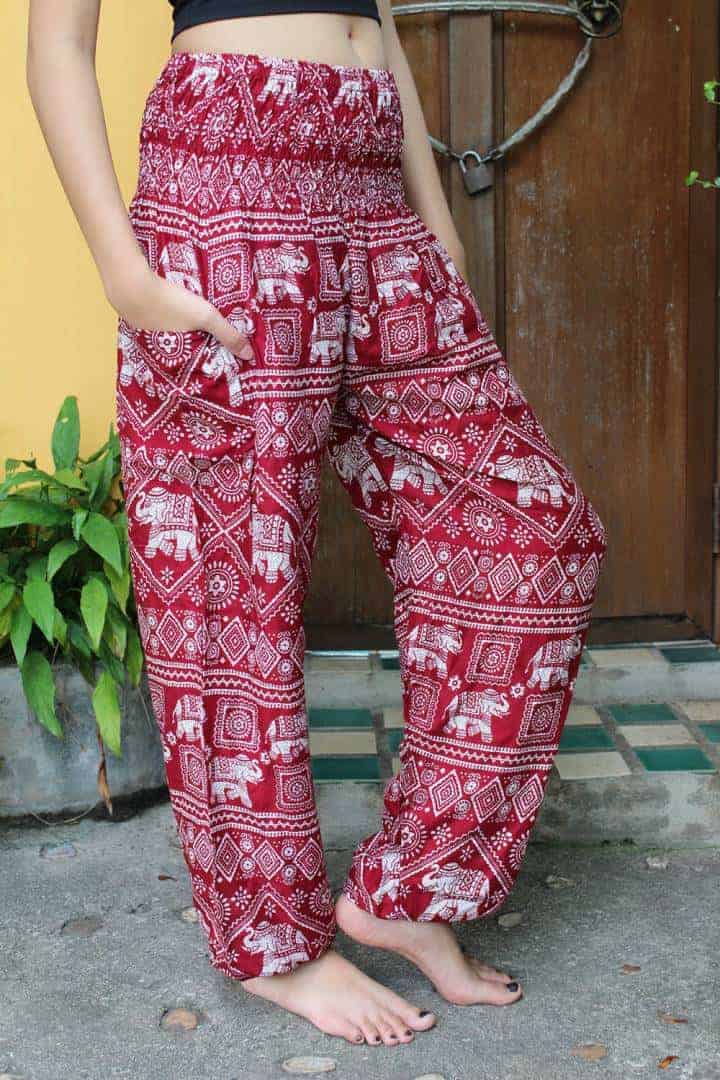 Womens Hippie Pants Yoga Pants Lounge Pants Hippie Clothes Women Red  Elephant One Size Fits - LaFactory