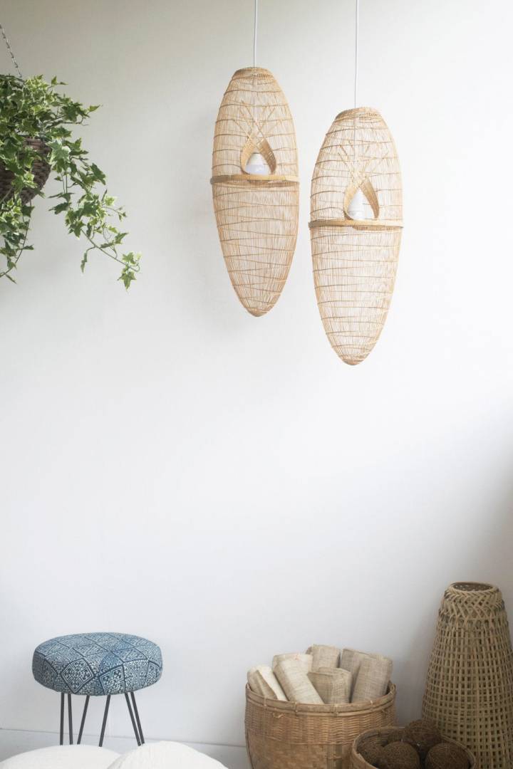 Natural Bamboo Pendant Light - Handmade Lamp / Hanging Repurposed